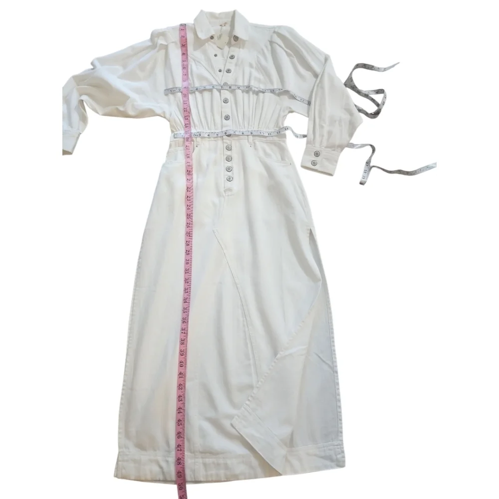NWT Free People Mad Love Denim Midi Dress Off White Cotton Long Sleeve XS NWT